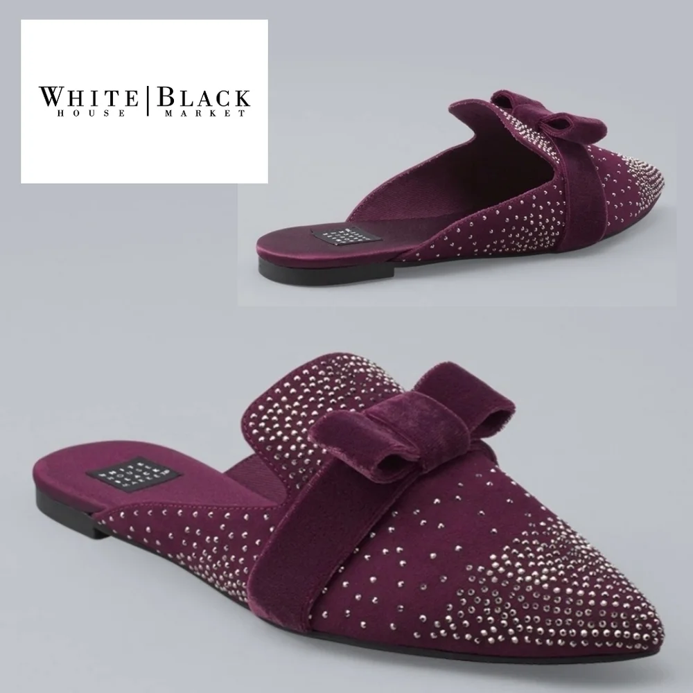 NIB WHBM EMBELLISHED JEWELED BUCKLE VELVET MULES Size 7